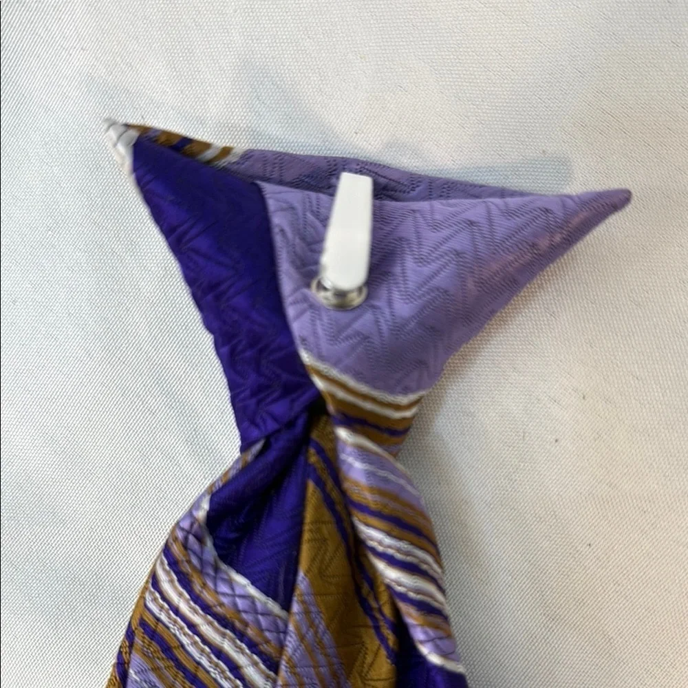 Vintage 1970’s Andhurst Men’s Clip-On, Snapped(TM), Striped Tie, Purple&Gold